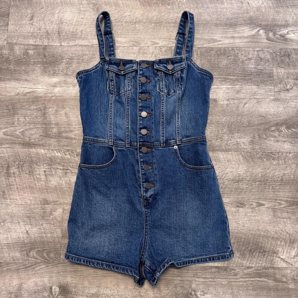 Volcom Denim Button Up Romper Dark Wash Shorts Womens Sz. S(4/6)